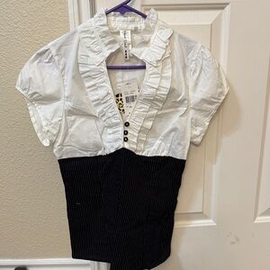 Heart Soul White and Black Ruffled Blouse